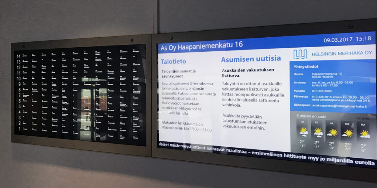 Nykyaikaiset digitaaliset infonäytöt rappukäytäviin